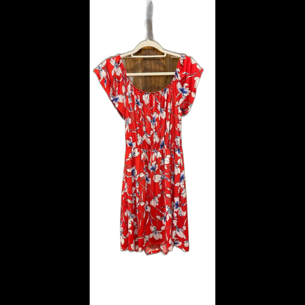 Kaileigh Dress‎ Red Floral Sz Large Off On Shoulder Elastic Waist & Neckline